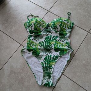 Bluenotes Green Leaf Print Swimsuit
